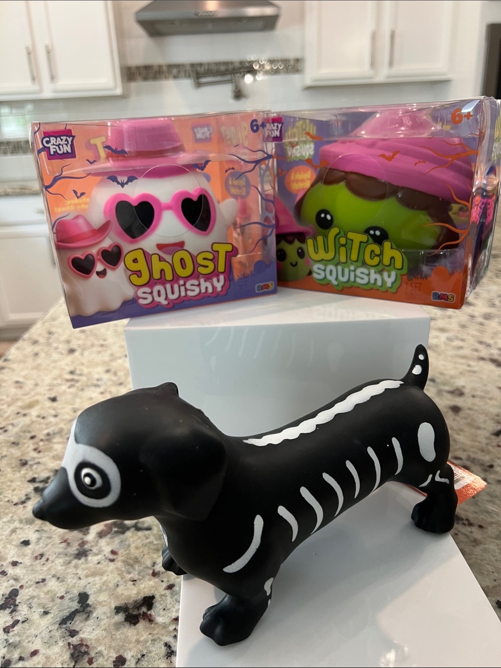 Squeeezy skeleton Dachshund Squishy Toy crazy fun ghost and witch